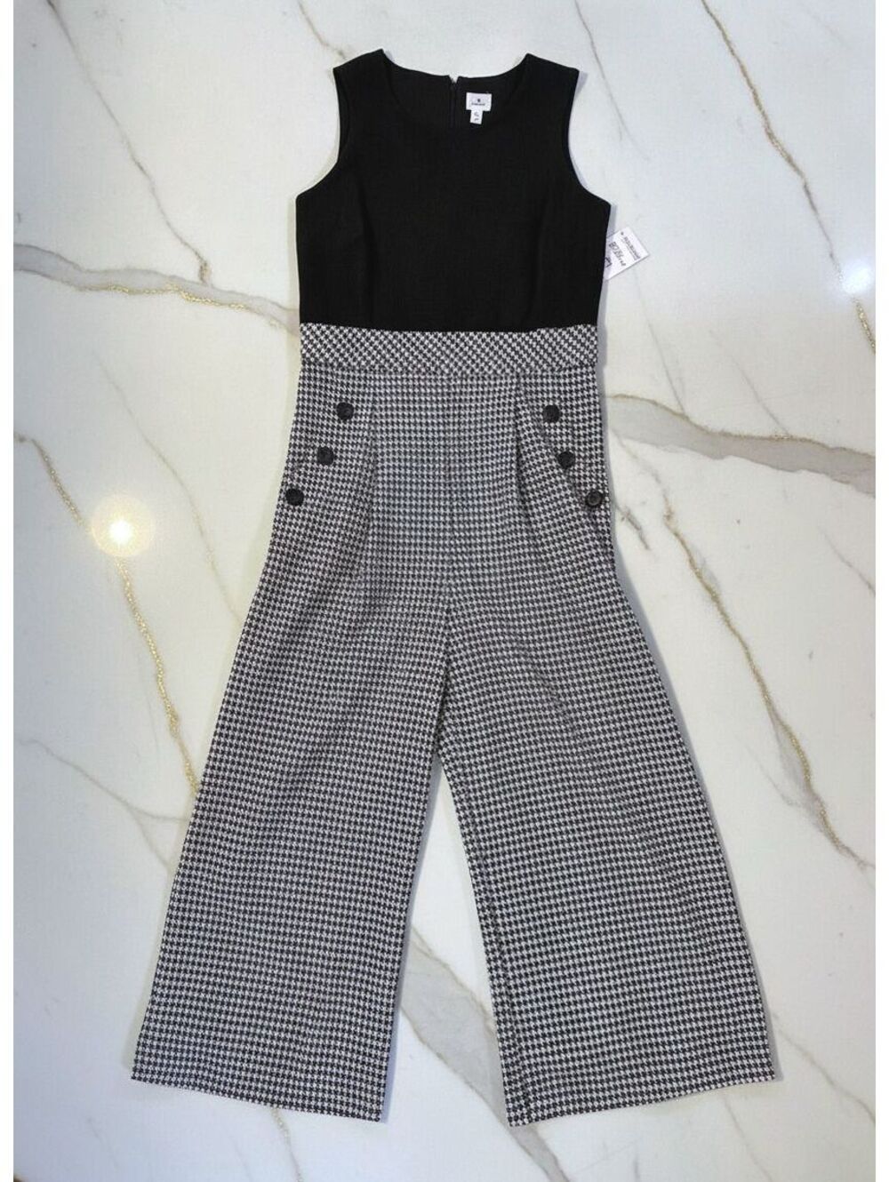 NWT Dressbarn Houndstooth Wide Leg Jumpsuit, Size 8